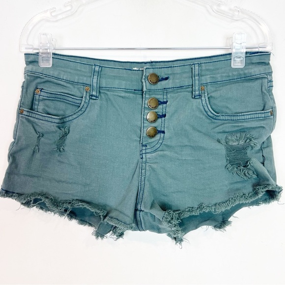 Billabong Pants - BILLABONG TEAL BUTTON FLY LOW TO MID RISE CUT OFF SHORTS WOMENS SZ 27